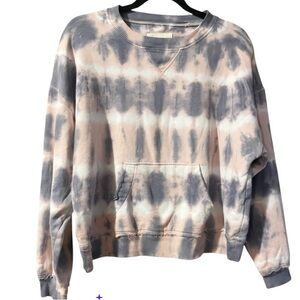 Lucky Brand Size Small Tie Sweatshirt W/ Kangaroo Pockets Distressed Stitch